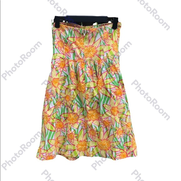 LILLY PULITZER YELLOW FLORAL STRAPLESS DRESS - Picture 2 of 4